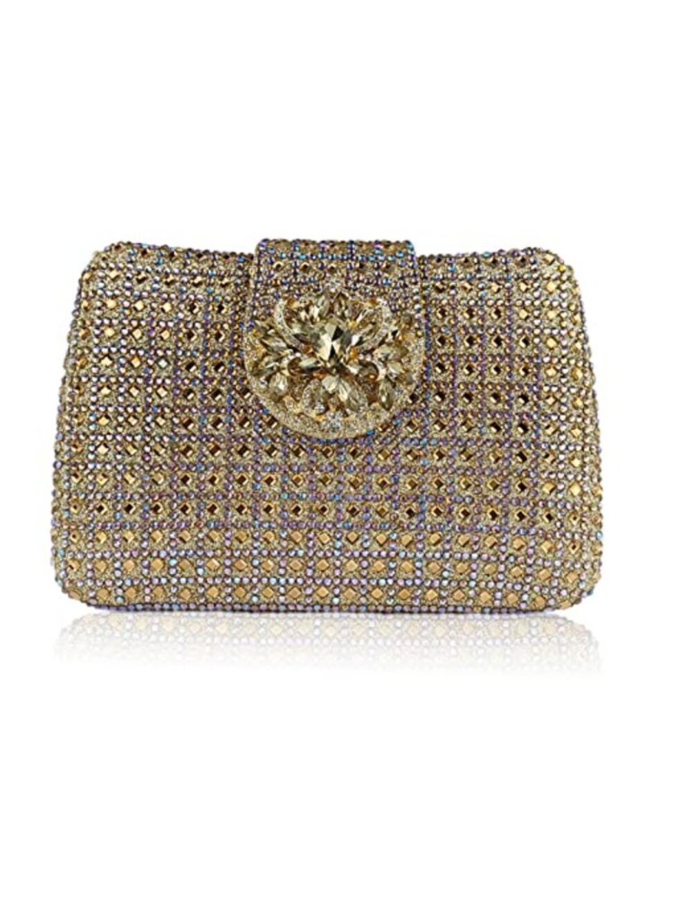 Rhinestone Floral Clutch Evening Bag Detachable Chain Wedding Formal Purse
